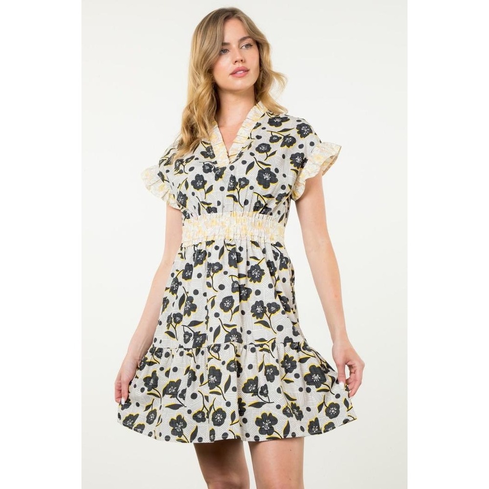 THML Flutter Sleeve Dark Feminine Floral Romantic Dress Boho Bohemian Size Small